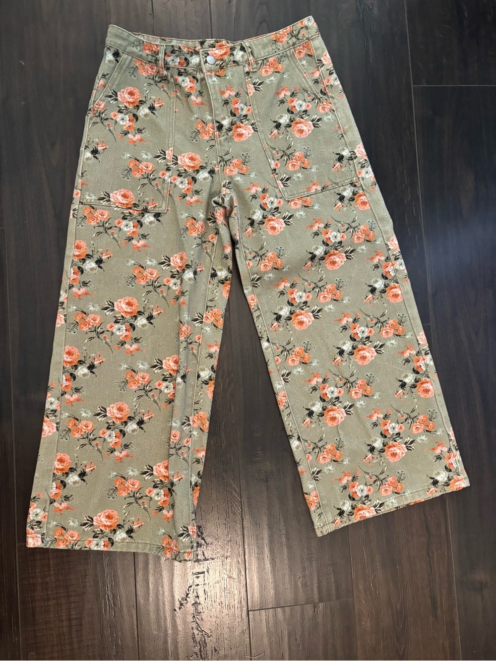 BiBi Floral Ankle Crop Jeans in Sage and Coral
